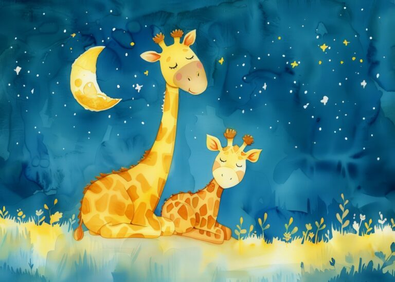 Poster Girafe adormite sub cerul înstelat