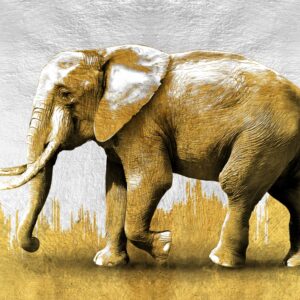 Poster Elefant pe fundal auriu și argintiu
