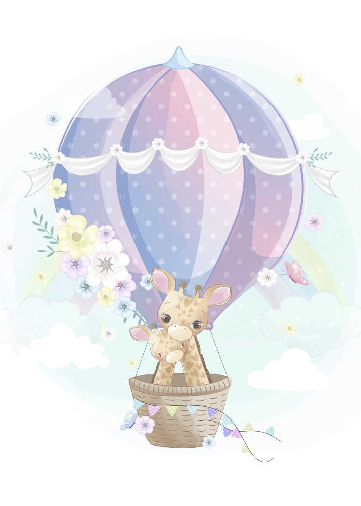Poster Două girafe într-un balon colorat