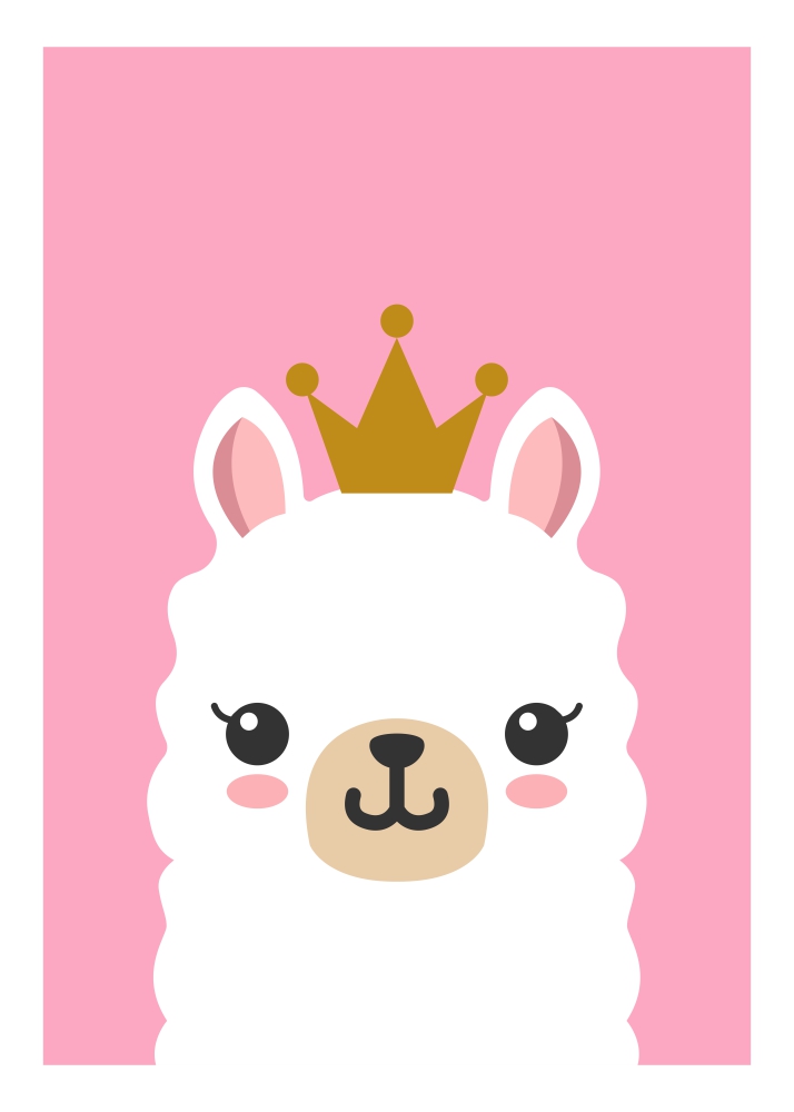 Poster Llama cu coroană pe fundal roz