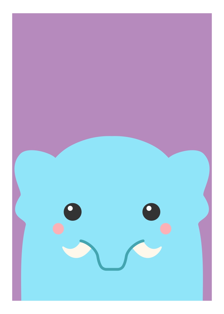 Poster Elefant albastru pe fundal mov