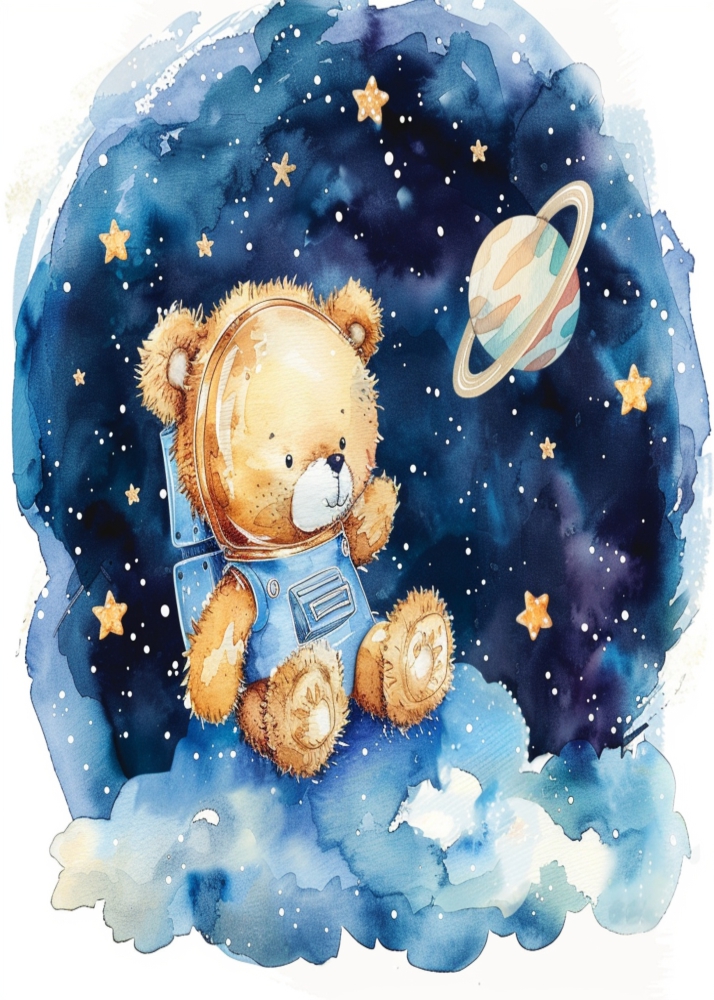 Poster Ursuleț astronaut pe norii galaxiilor
