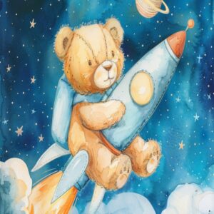 Poster Ursuleț astronaut în misiune spațială