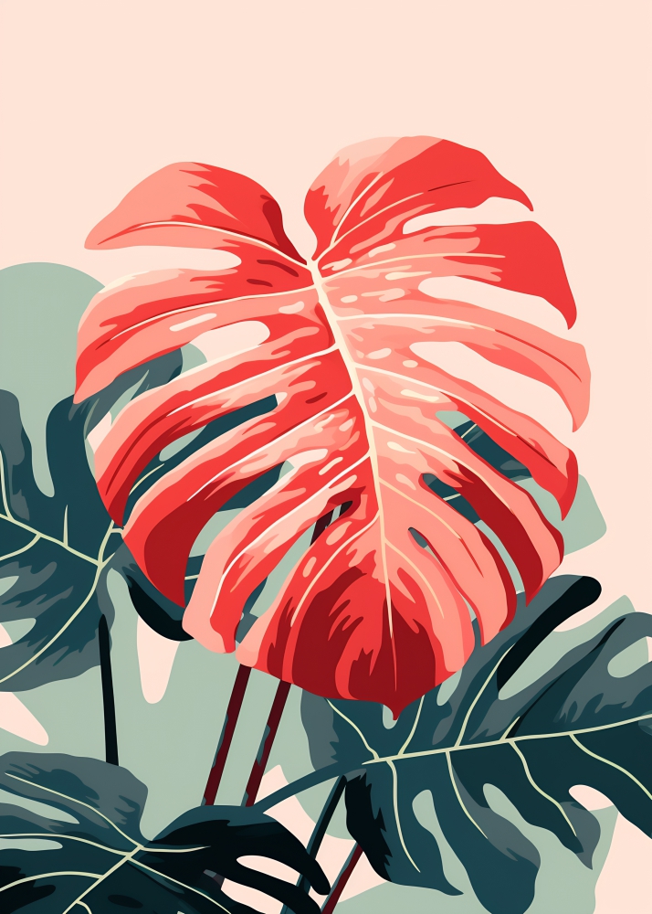 Poster Frunză de monstera în nuanțe vibrante