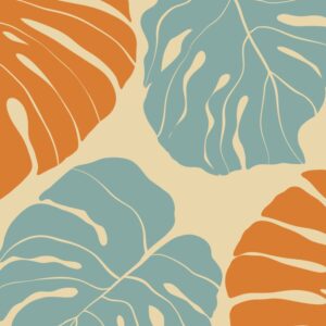 Poster Frunze tropicale în portocaliu și albastru-verzui