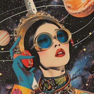 Poster Portret futurist cu influențe retro și explorare spațială