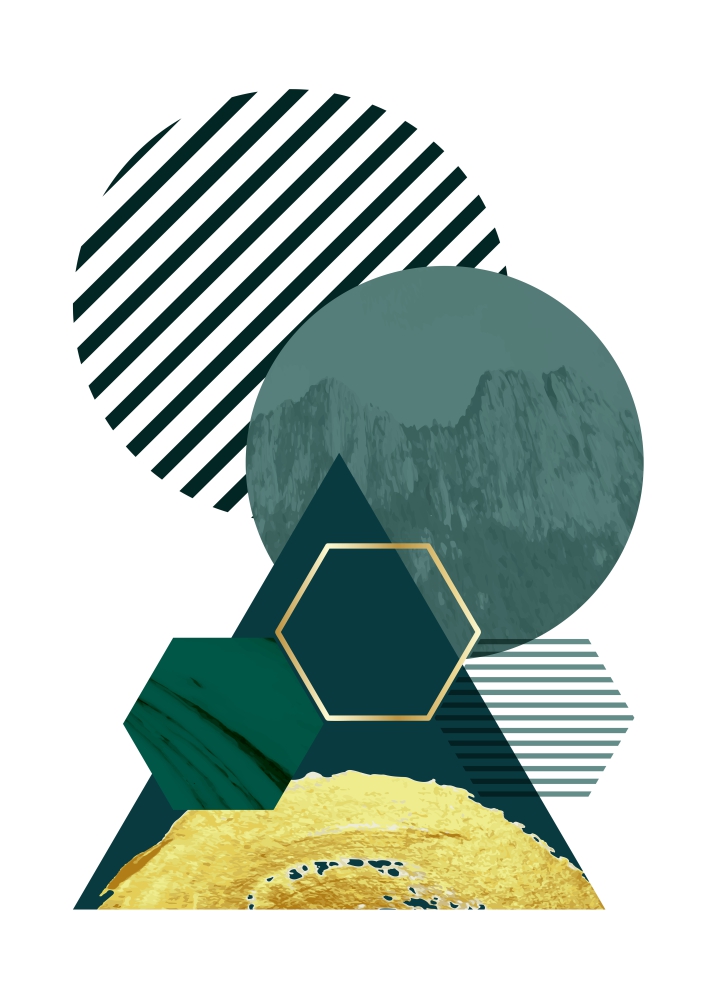 Poster Geometrii în tonuri de verde și auriu