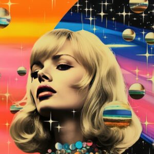 Poster Portret retro-futurist cu elemente cosmice