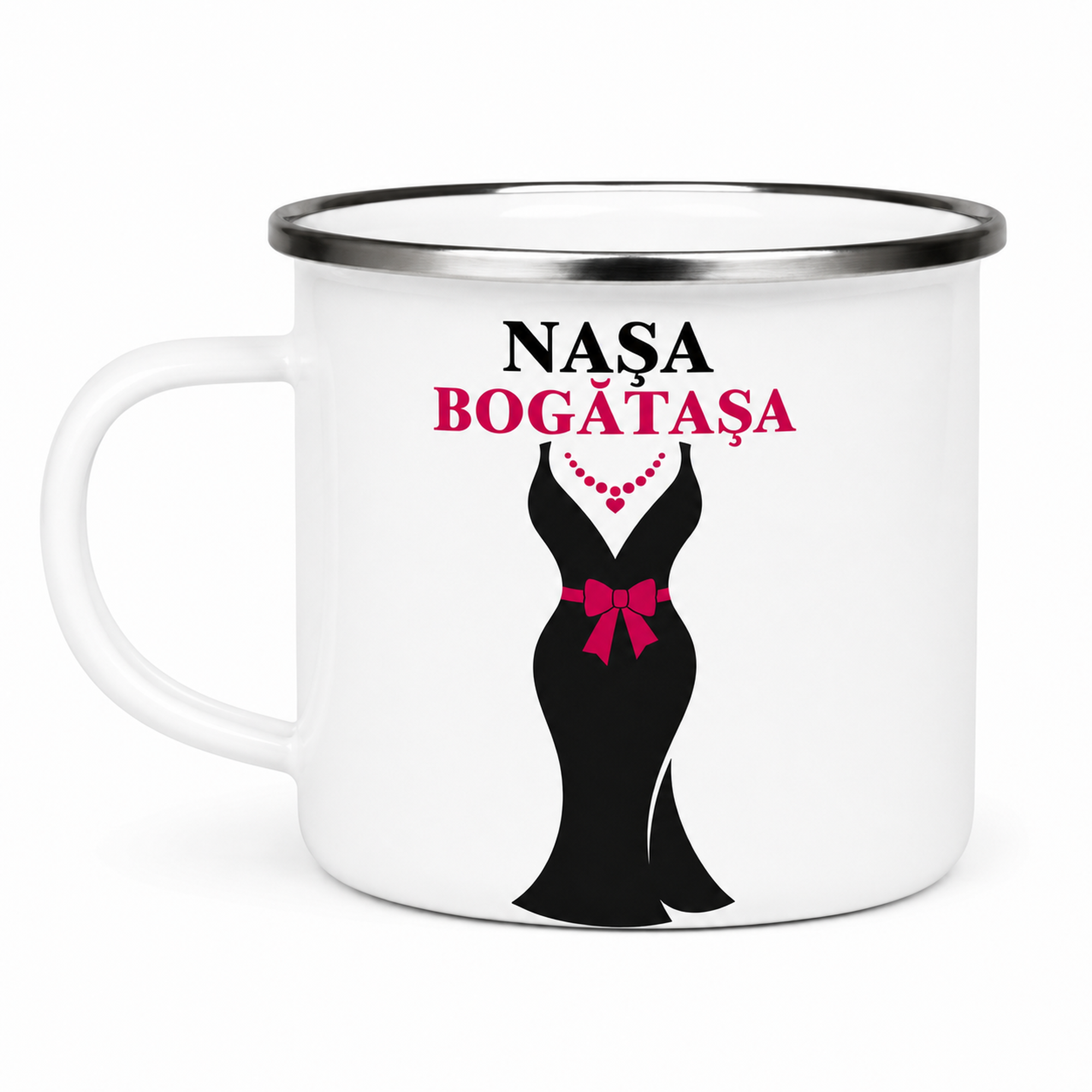 Nașa Bogătașa – cană emailată cu mesaj