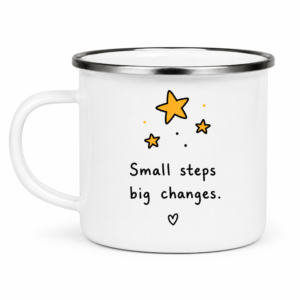 Small Steps, Big Changes – cană emailată cu mesaj