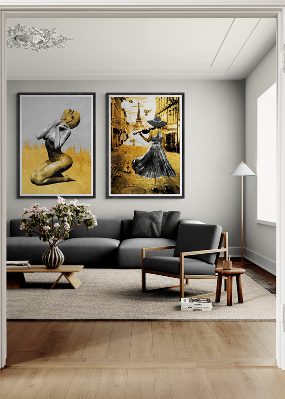 Mockup Poster Femeie cu vioară în Paris