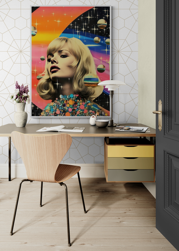 Mockup Poster Portret retro-futurist cu elemente cosmice