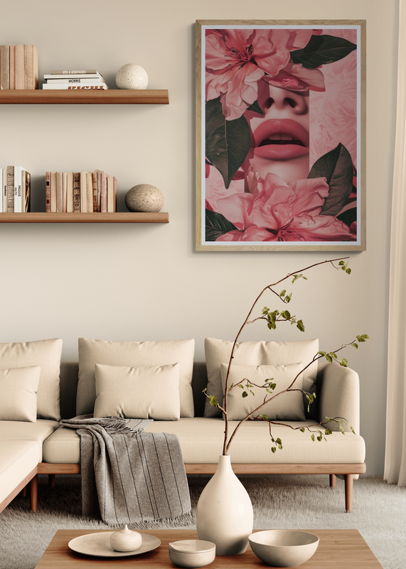 Mockup Poster Portret artistic cu flori și detalii feminine