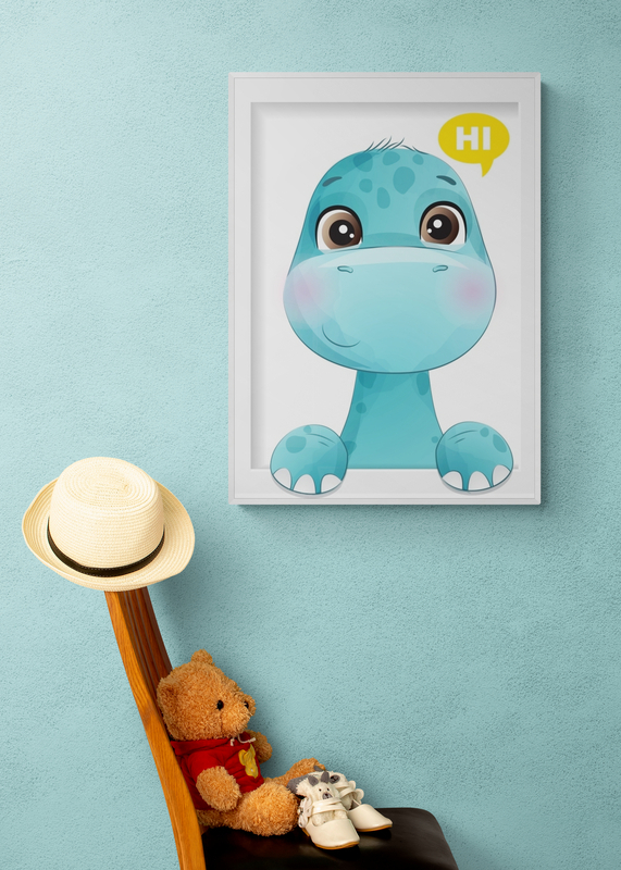 Mockup Poster Dinozaur prietenos salutând