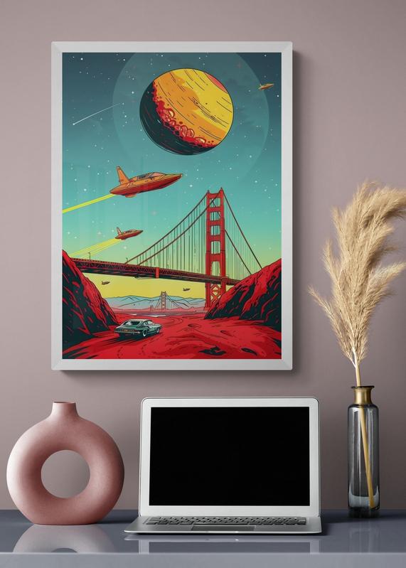 Mockup Poster Pod iconic într-un peisaj cosmic