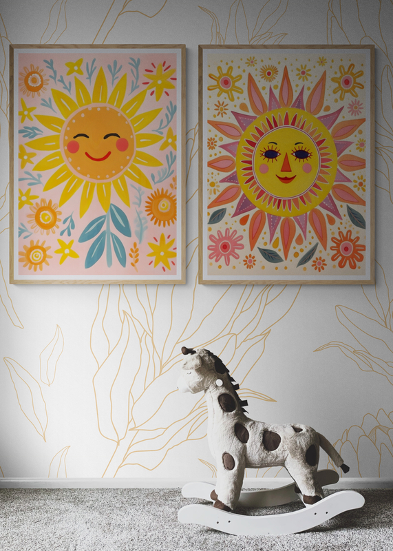 Mockup Poster Soarele vesel și flori colorate