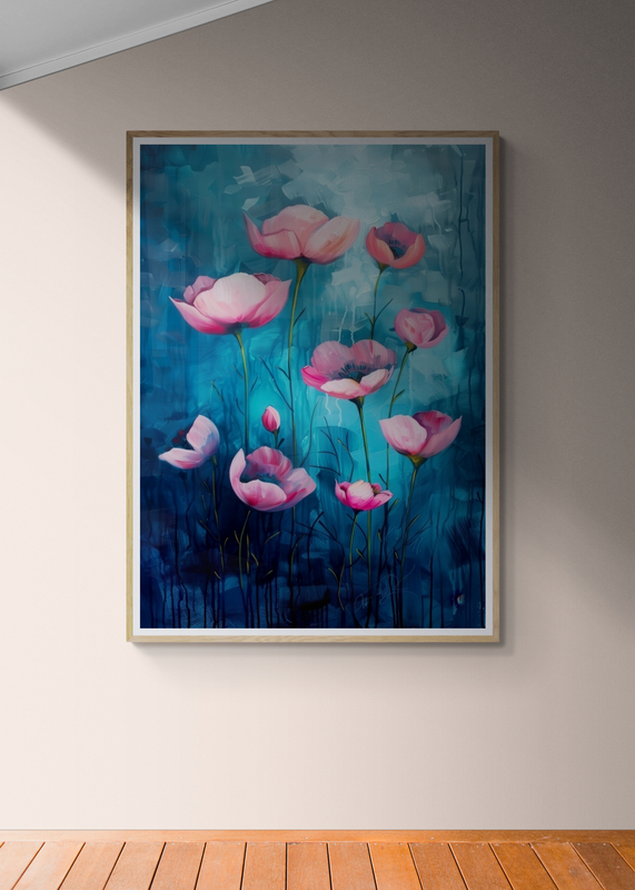 Poster Maci roz pe fundal albastru - imagine 2