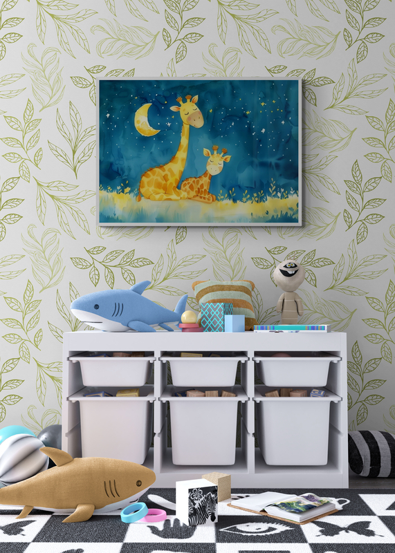 Mockup Poster Girafe adormite sub cerul înstelat