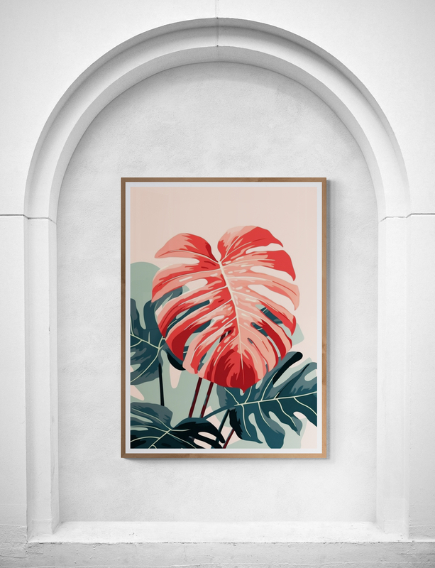 Mockup Poster Frunză de monstera în nuanțe vibrante