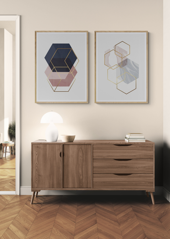 Mockup Poster Hexagoane în transparență și marmură