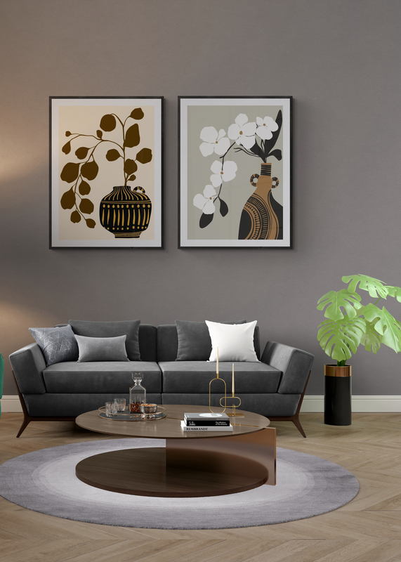 Mockup Poster Vas negru cu motive galbene