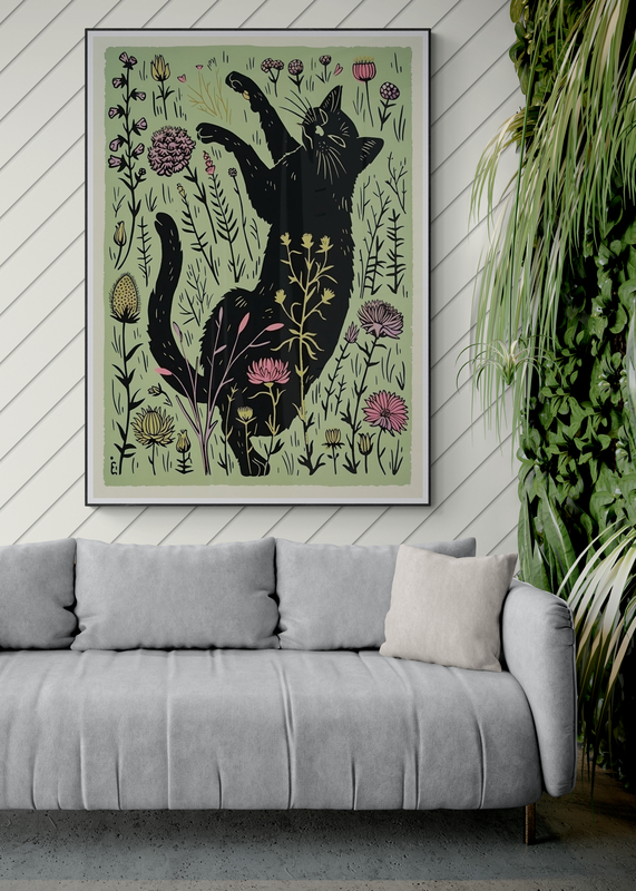 Mockup Poster Pisică jucăușă în grădină