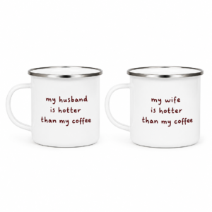 Set 2 Căni My Wife & My Husband Is Hotter Than My Coffee – set de căni emailate cu mesaj