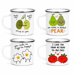 Set 4 Căni Cute Food Couples – căni emailate cu mesaje simpatice
