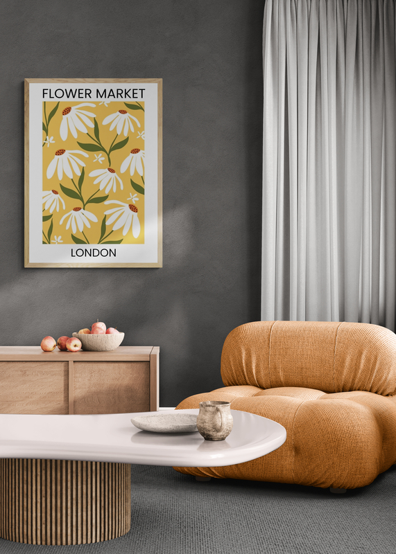 Mockup Poster Margarete stilizate pe fundal galben