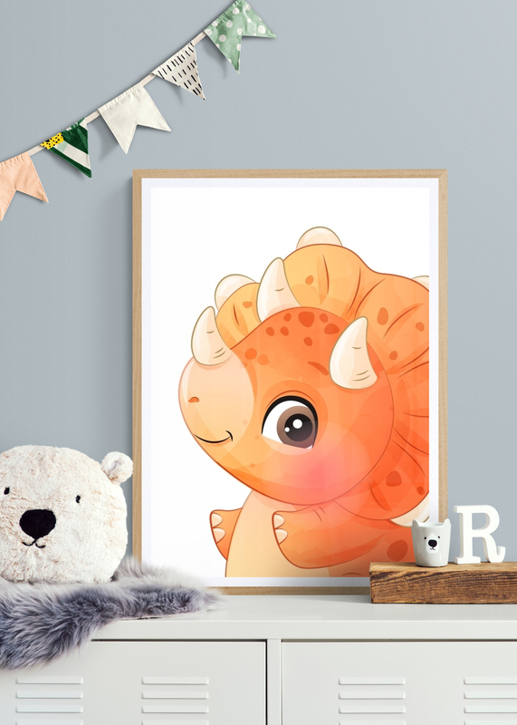 Mockup Poster Dinozaur portocaliu Triceratops