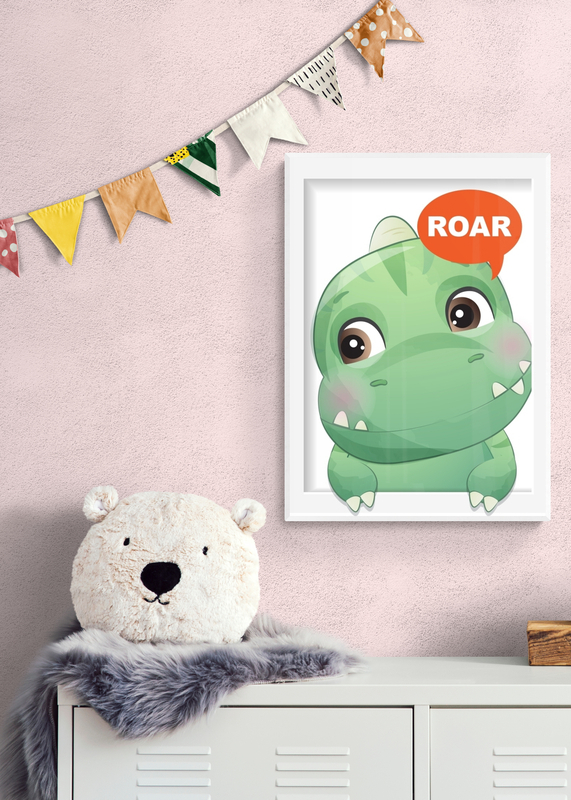 Mockup Poster Dinozaur verde spunând "Roar"
