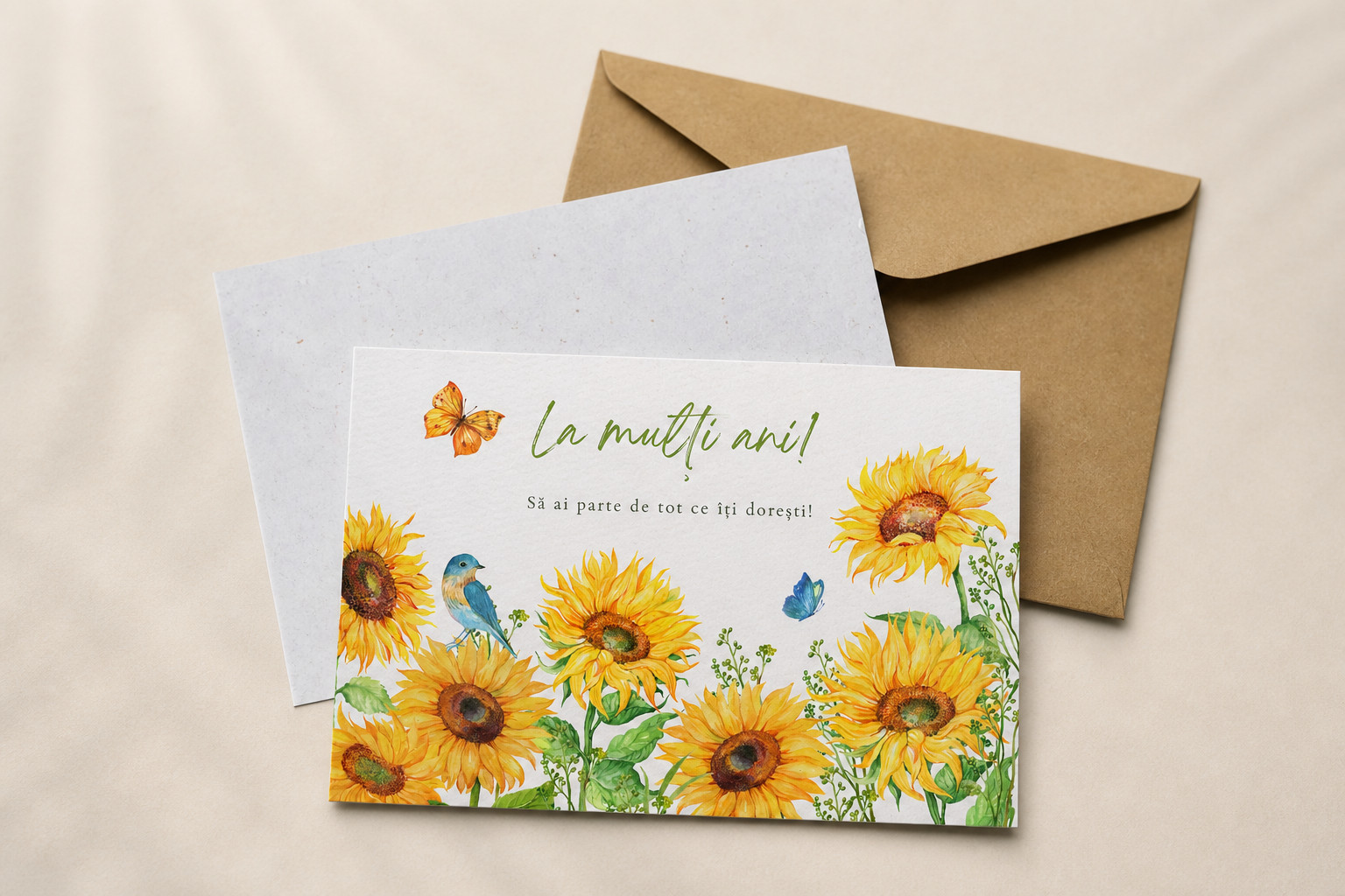 Felicitare La mulți ani – Floarea-soarelui în acuarelă