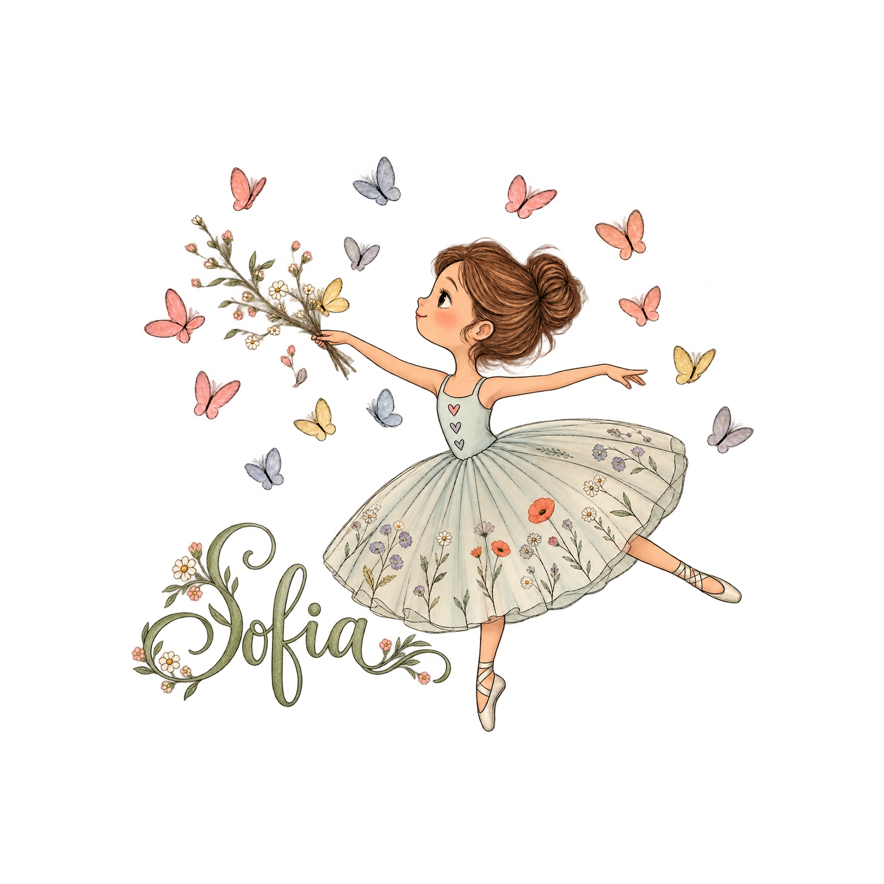 Balerină botanică verde-salvie – sticker reaplicabil - imagine 2