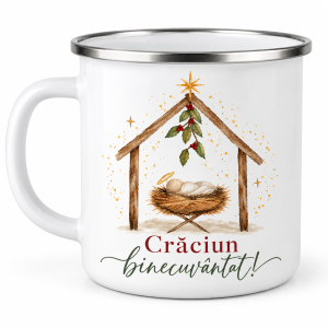 Crăciun binecuvântat – cană emailată de Crăciun