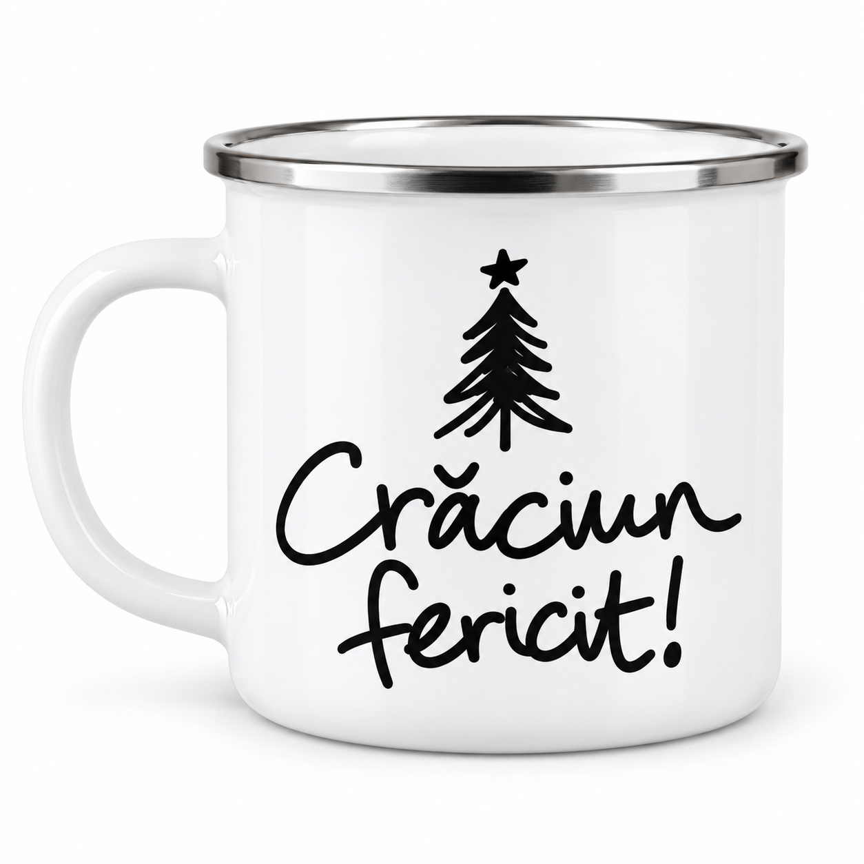 Crăciun fericit - Brad minimalist – cană emailată de Crăciun