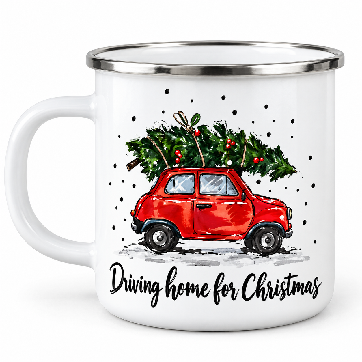 Driving Home for Christmas – cană emailată de Crăciun