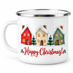 Happy Christmas - Sat de iarnă – cană emailată de Crăciun