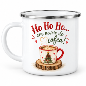 Ho Ho Ho, am nevoie de cafea – cană emailată de Crăciun