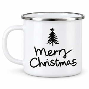 Merry Christmas - Brad minimalist – cană emailată de Crăciun