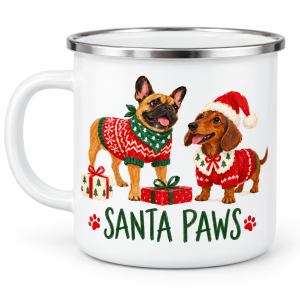 Santa Paws – cană emailată de Crăciun