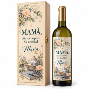 Cutie din lemn și sticlă de prezentare cu etichetă asortată — Mamă, ai avut dreptate. Ca de obicei. Personalizare exemplu: Maria.