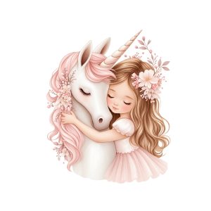Fetiță și unicorn floral – sticker reaplicabil