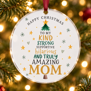 Glob de Crăciun din plexiglas – Amazing Mom – brad din cuvinte