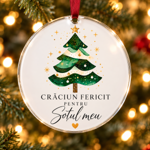 Glob de Crăciun din plexiglas – Crăciun fericit pentru Soțul meu – brad elegant