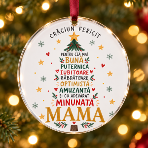 Glob de Crăciun din plexiglas – Mama minunată – brad din cuvinte