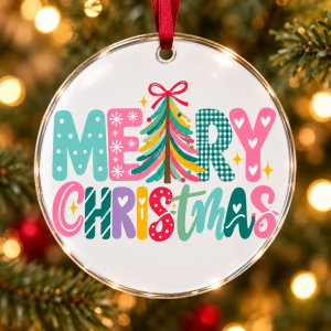 Glob de Crăciun din plexiglas – Merry Christmas – litere pastel