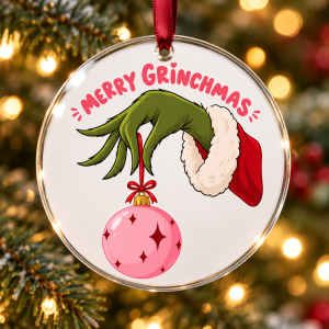 Glob de Crăciun din plexiglas – Merry Grinchmas – glob roz