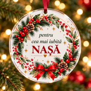 Glob de Crăciun din plexiglas – Pentru cea mai iubită nașă – coroniță