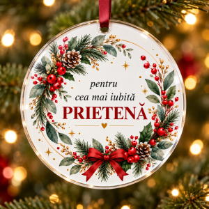 Glob de Crăciun din plexiglas – Pentru cea mai iubită prietenă – coroniță