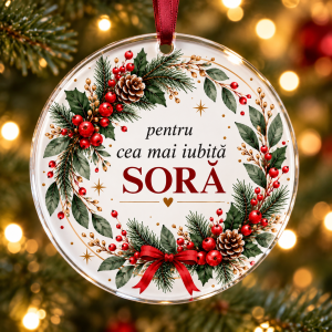 Glob de Crăciun din plexiglas – Pentru cea mai iubită soră – coroniță